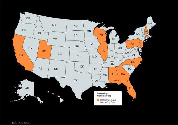 US Map of Banner Bug Parts Suppliers